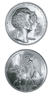 Sølvbryllupsmedaillen med Thorvaldsens arbejde (Amor og Hymen) på reversen - Copyright tilhører Den kgl. Mønt- & Medaillesamling