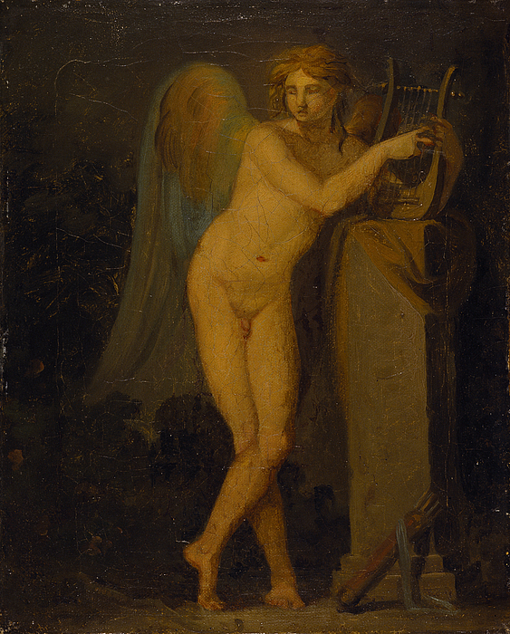 Amor spillende på lyre