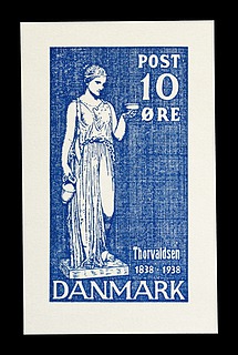 Prøvetryk af udkast til et dansk frimærke med Thorvaldsens Hebe