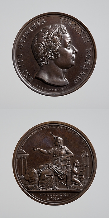 Medalje forside: Arkæolog Ennius Quirinus Visconti. Medalje bagside: Historien