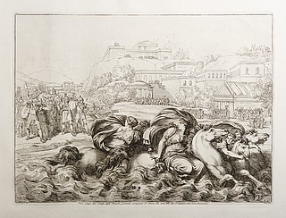 Clelia fugge dal Campo degli Etruschi, passando coraggiosa il Tevere, alla testa delle sue Compagne
