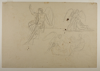 Kvinderne (De tre Marier) ved graven. Victoria med en falden kriger. Amor og Psyche (?)
