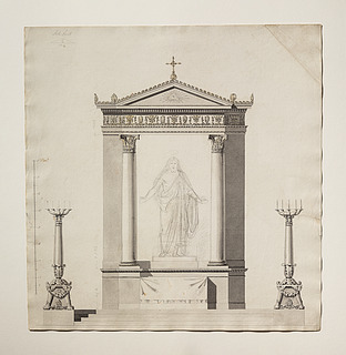 Kristus skitseret på en tegning af alteret i Vor Frue Kirke