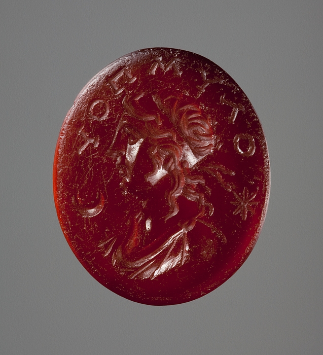 Bust of Apollo. Graeco-Roman ringstone I193 - Thorvaldsensmuseum