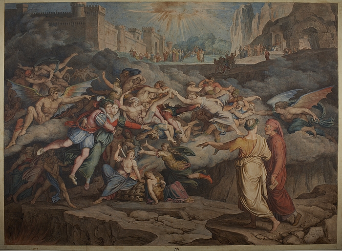 Dante og Virgil i Helvedes anden kreds, scene fra Den Guddommelige Komedie