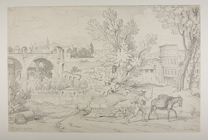Udsigt til ruinerne af Constantins Basilika og Colosseum fra Palazzo Farneses haver