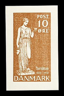 Prøvetryk af udkast til et dansk frimærke med Thorvaldsens Hebe