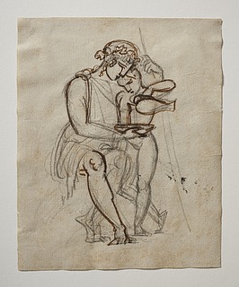 Satyr(?)dreng skænker for Bacchus