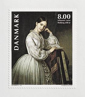 Ark med 15 danske frimærker med portræt af Johanne Luise Heiberg