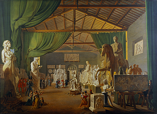 Pave Leo 12. aflægger besøg i Thorvaldsens værksteder ved Piazza Barberini, 18. oktober 1826