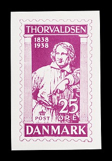 Prøvetryk af udkast til et dansk frimærke med Thorvaldsens portræt
