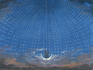 Karl Friedrich Schinkel: Udkast til dekorationen til Nattens Dronnings Palads, 1816