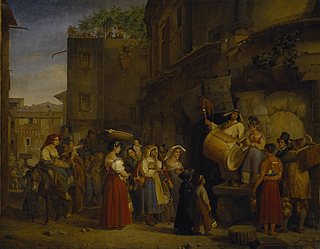 Theodor Leopold Weller: Gaukler auf der Piazza Montanara in Rom, 1829 - Copyright gehört Thorvaldens Museum