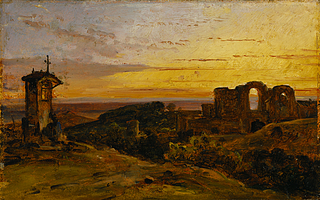 Landskab ved solnedgang