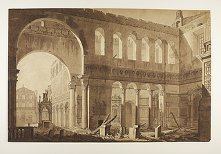 Det indre af San Paolo Fuori le Mura umiddelbart efter branden 1823