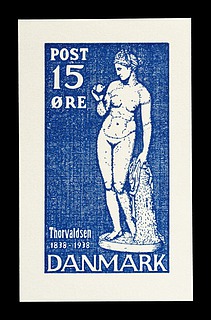 Prøvetryk af udkast til et dansk frimærke med Thorvaldsens Venus med æblet