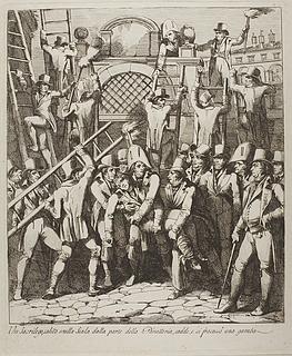 Un sacrilego salito sulla scala ( En gudsbespotter har brækket benet da han forcerede Vatikanets mure 6. juli 1809 )