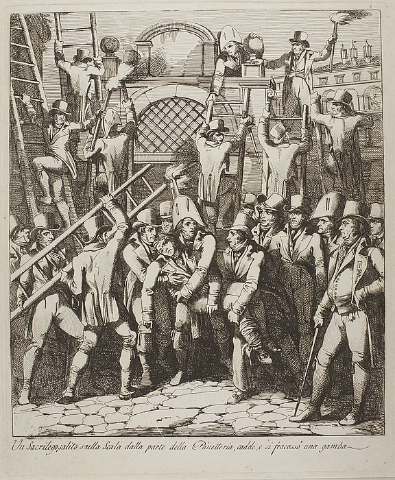 Un sacrilego salito sulla scala ( En gudsbespotter har brækket benet da han forcerede Vatikanets mure 6. juli 1809 )