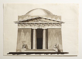 Udkast til et mausoleum eller gravkapel i antik stil, opstalt af facade