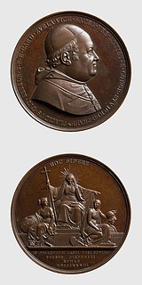 Medalje forside: Kardinal Zurla. Medalje bagside: Religionen troner ovenover geografien og kunsten