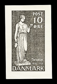 Prøvetryk af udkast til et dansk frimærke med Thorvaldsens Hebe