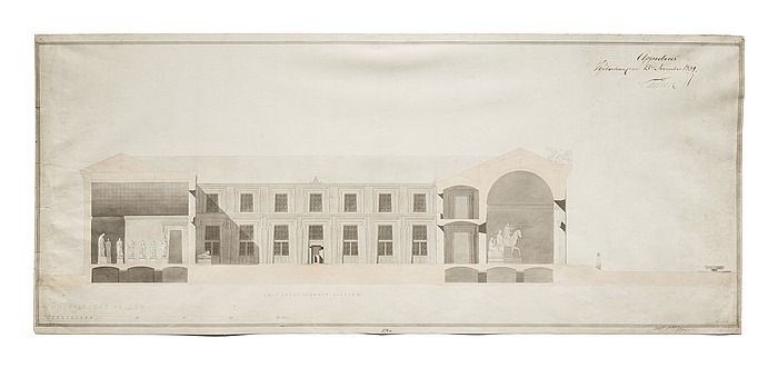 Thorvaldsens Museums gård, længdesnit