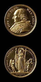 Medalje forside: Pius 8. Medalje bagside: Religionen