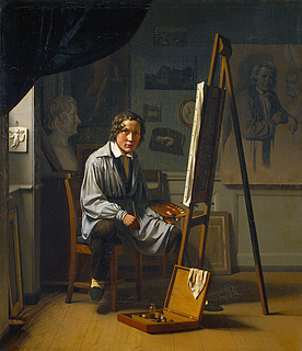 Maleren J.V. Gertner ved sit staffeli