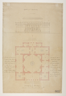 Thorvaldsens Museum, projekt med udgangspunkt i den ufuldendte Frederiks Kirke kaldt Marmorkirken, opstalt og grundplan